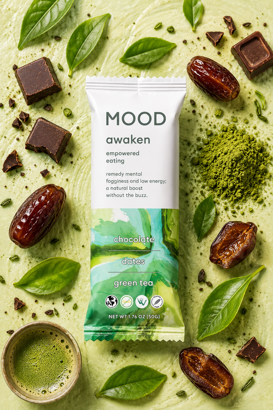 AWAKEN MOOD BARS Chocolate, Dates, Green Tea | Box of 12 Vegan Nutrient Dense Bars