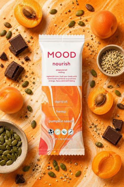 NOURISH MOOD BARS Apricot, Hemp, Pumpkin Seeds | Box of 12 Vegan Nutrient Dense Bars
