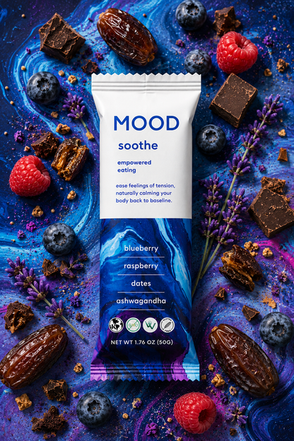 SOOTHE MOOD BARS Blueberry, Dates, Ashwagandha | Box of 12 Vegan Nutrient Dense Bars